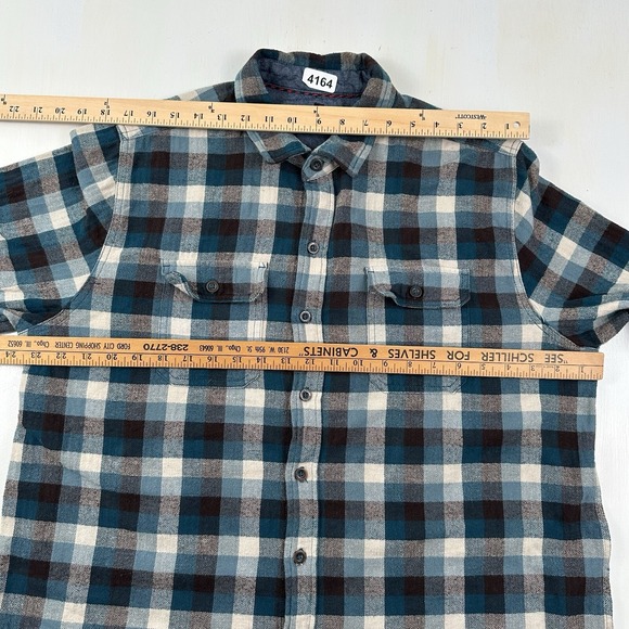 Woolrich Flannel Shirt Men's XL Blue White Plaid Thick Cotton Herringbone Weave - Picture 5 of 13